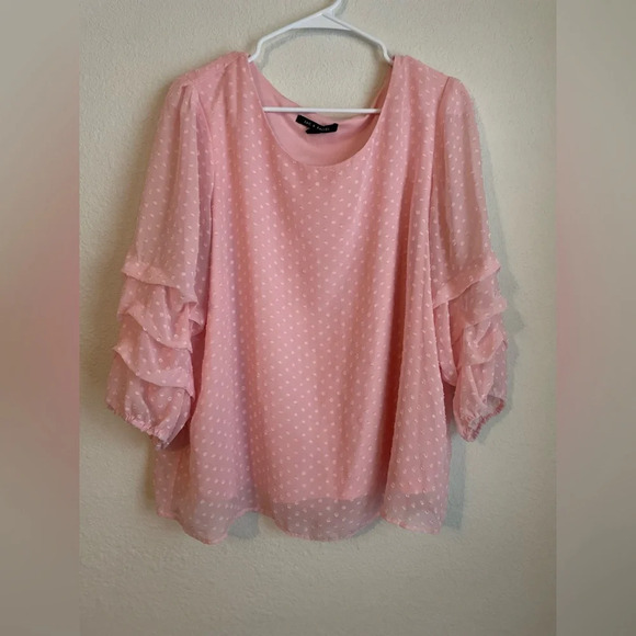 Zac & Rachel women’s pink Swiss dot blouse with ruffled sleeves size L - Picture 7 of 7